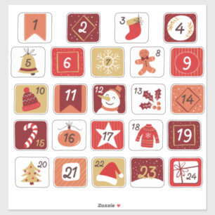 DIY Advent Kalender Stickers RED GRAY Weihnachten Aufkleber
