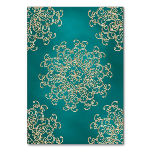 DIY Aquamarin und Gold Indian Zelt Style Sitzplatz Tischnummer (Rückseite)