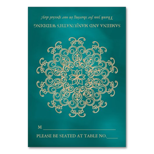 DIY Aquamarin und Gold Indian Zelt Style Sitzplatz Tischnummer (Vorderseite)