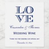 DIY Background Color Navy Blue LIEBE Text Design Weinetikett (Einzelnes Label)