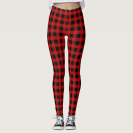 DIY BG Bright Red Black Buffalo Kariert Tartan Leggings