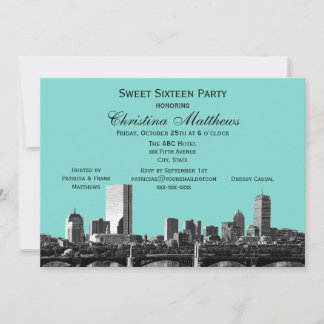 DIY BG Color Boston Skyline #2BW Sweet 16 Party Einladung