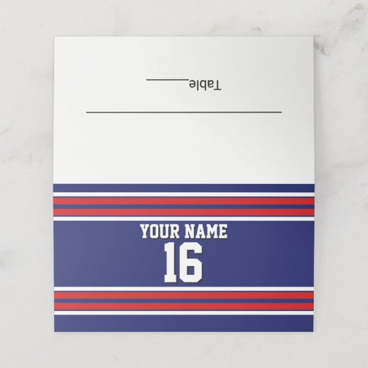 DIY BG Navy Red Team Jersey Name Platzkarte (Außenseite Aufgefaltet)