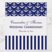 DIY BG Navy White Anchor Strip Party Weinetikett (Einzelnes Label)