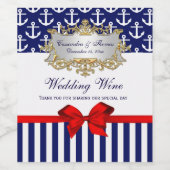 DIY BG Navy White Anchor Stripe Red Bow Party Weinetikett (Einzelnes Label)