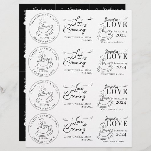 DIY Black and White Wedding Tea Bag (Vorne/Hinten)