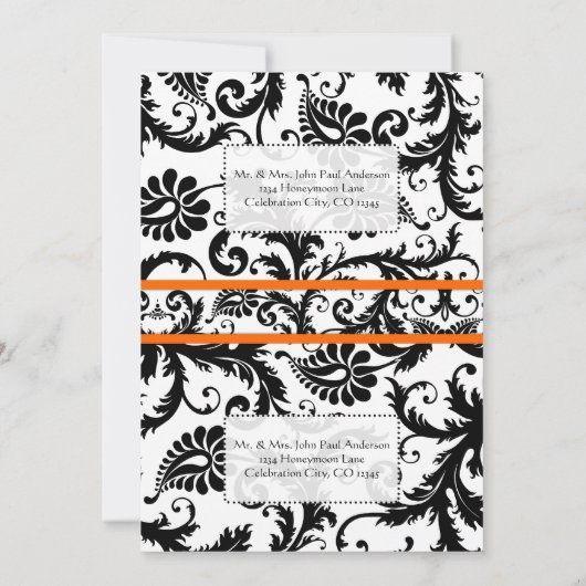 DIY Black Damask Orange UAWG Wedding Einladung (Rückseite)