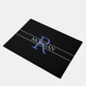 DIY Blue Monogram, White Name, Black, Grau Streife Fußmatte (Schrägansicht)