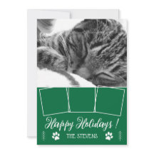DIY Cat Foto Collage Green Holiday Flat Card