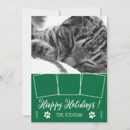 DIY Cat Foto Collage Green Holiday Flat Card Einladung