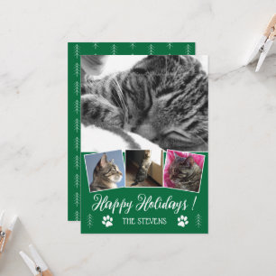 DIY Cat Foto Collage Green Holiday Flat Card Einladung