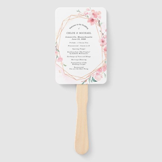 DIY Chic Pink Cherry Blossom Hochzeitsprogramm Fächer (Vorderseite)