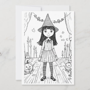 DIY Color-In Halloween Card-Niedliche Hexe Feiertagskarte