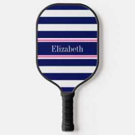 DIY Colors Blue Stripes Blue HPink Ribbon Wht BG S Pickleball Schläger
