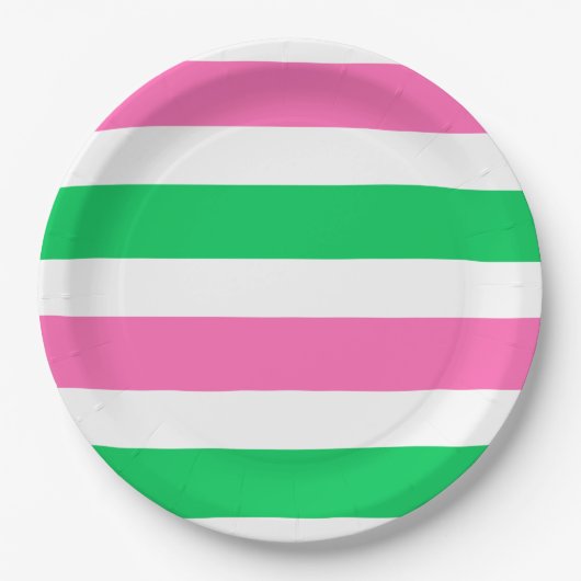 DIY Colors Hot Pink Emerald Green White Strip Pappteller (Vorderseite)