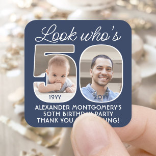 DIY Colors ・ Look Who's 50 Birthday Party 2 Foto Quadratischer Aufkleber