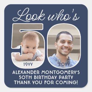 DIY Colors ・ Look Who's 50 Birthday Party 2 Foto Quadratischer Aufkleber