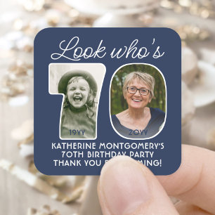 DIY Colors ・ Look Who's 70 Birthday Party 2 Foto Quadratischer Aufkleber