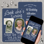DIY Colors ・ Look Who's 70 Birthday Party 2 Foto Save The Date<br><div class="desc">Schau, wer 70 wird! Laden Sie Ihre Familie und Freunde zu einem bevorstehenden 70. Geburtstag mit elegantem Foto Save the Date Party Einladungen. Bilder und Texte auf dieser Vorlage sind einfach zu personalisieren. Mit dem Zazzle-Design-Tool können die marineblau-weißen Konturen für Hintergrund, Text und Zahlen individuell angepasst werden. (IMAGE PLACEMENT TIP:...</div>