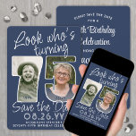 DIY Colors ・ Look Who's 75 Birthday Party 2 Foto Save The Date<br><div class="desc">Schau, wer 75 wird! Laden Sie Ihre Familie und Freunde zu einem bevorstehenden 75. Geburtstag mit elegantem Foto Save the Date Party Einladungen. Bilder und Texte auf dieser Vorlage sind einfach zu personalisieren. Mit dem Zazzle-Design-Tool können die marineblau-weißen Konturen für Hintergrund, Text und Zahlen individuell angepasst werden. (IMAGE PLACEMENT TIP:...</div>