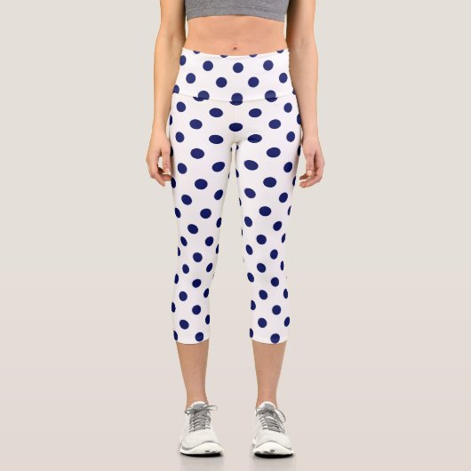 DIY Colors Polka Dot Pattern Navy White Capri Leggings (Vorderseite)
