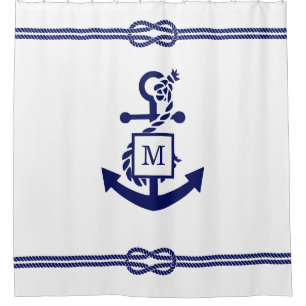 DIY Colors Rope Knot Anchor Monogram White Navy Duschvorhang