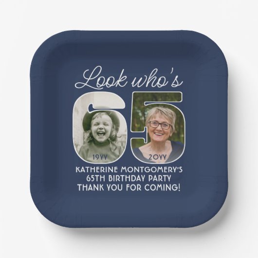 DIY Colors ・ Schauen Sie, wer 65 Geburtstagsparty  Pappteller (Vorderseite)