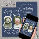 DIY Colors ・ Schauen Sie, wer ist 80 Geburtstagspa Save The Date<br><div class="desc">Schau, wer wird 80! Laden Sie Ihre Familie und Freunde zu einem bevorstehenden 80. Geburtstag mit elegantem Foto Save the Date Party Einladungen. Bilder und Texte auf dieser Vorlage sind einfach zu personalisieren. Mit dem Zazzle-Design-Tool können die marineblau-weißen Konturen für Hintergrund, Text und Zahlen individuell angepasst werden. (IMAGE PLACEMENT TIP:...</div>
