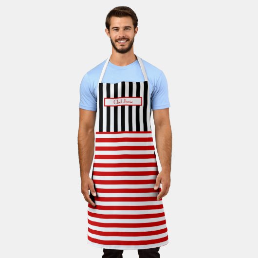 DIY Colors Vertical Horizontal Stripe Red White Bk Schürze (Getragen)