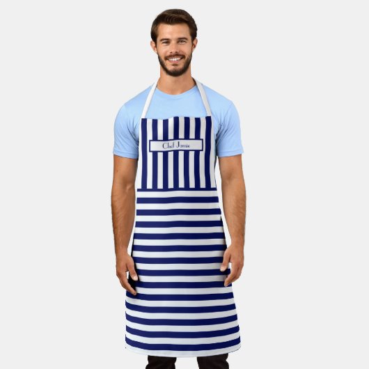 DIY Colors Vertikal Horizontal Stripe Blau Weiß Schürze (Getragen)