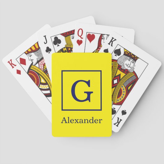 DIY Colors Yellow Navy Gerahmt Initial Monogram SV Spielkarten (Rückseite)