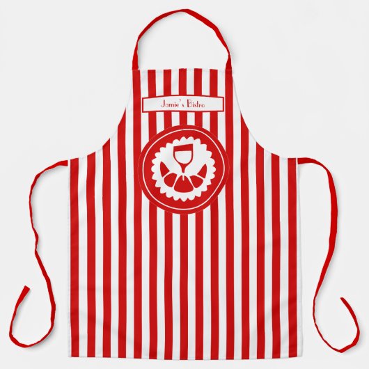 DIY Colrs Vertical Stripe Red White Croissant Wine Schürze (Vorderseite)