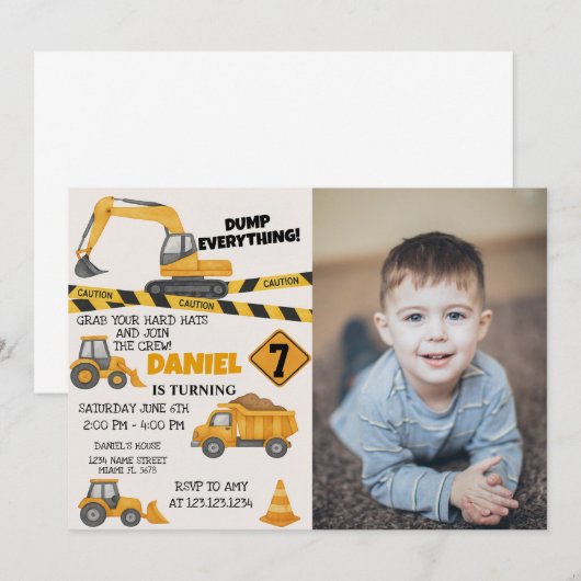 DIY Construction Birthday Einladungen (Vorne/Hinten)