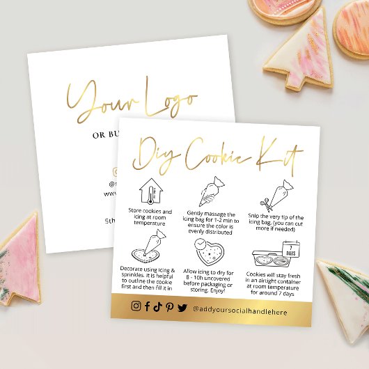 DIY Cookie Decorating Guide White & Gold Script Quadratische Visitenkarte