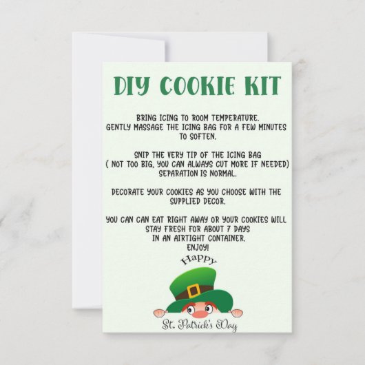 DIY COOKIE KIT ANWEISUNGEN, ST PATRICKS DAY DANKESKARTE (Vorderseite)