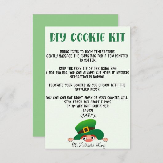 DIY COOKIE KIT ANWEISUNGEN, ST PATRICKS DAY DANKESKARTE (Vorne/Hinten)