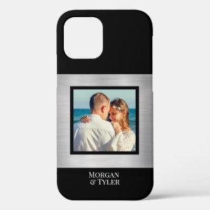 DIY Couple's Foto & Names Blk Square Silver Black Case-Mate iPhone Hülle