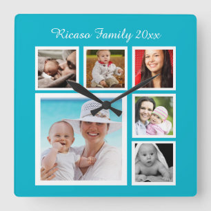 DIY Custom Personalized Photo Collage Template Quadratische Wanduhr