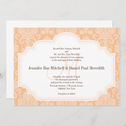 DIY Custom Wedding Einladungen Peach Damask (Vorne/Hinten)