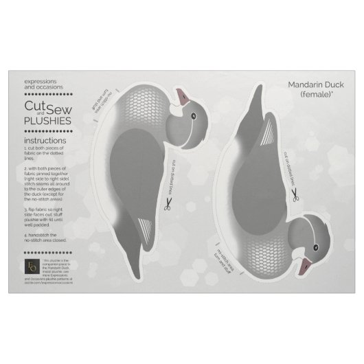 DIY Cut & Sew Plush Weibchen Mandarin Duck Stoff (Fat Quarter (45,7 x 55,9 cm))