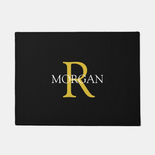 DIY Elegant Gold Monogram & White Name, Schwarz Fußmatte (Vorderseite)