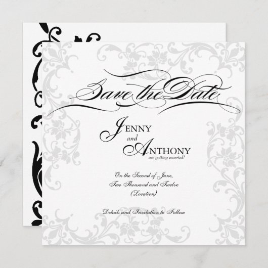 DIY Elegant Save the Date in Schwarz und Weiß (Vorne/Hinten)