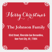 DIY Elegante Christmas Red White Script Snowflakes Quadratischer Aufkleber (Vorderseite)