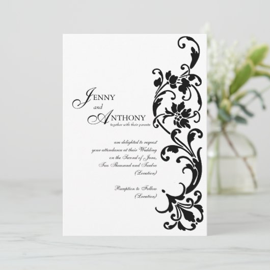 DIY Elegante Einfachheit in Schwarz und Weiß Einladung (Stehend Vorderseite)