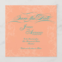 DIY Elegante Script Save the Date in Koral und Aqu
