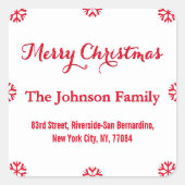 DIY Elegante White Red Script Weihnachtsschneefloc Quadratischer Aufkleber (Vorderseite)