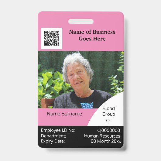 DIY Employee ID card rosa Schwarz-weißes Template Ausweis (Front)