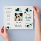 DIY-Falt Hochzeitsprogramm Emerald Boho Rosen (Hand)