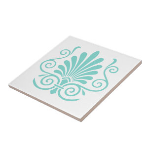 DIY-Farben Art Deco Arabesque Feder Turq auf Weiß Fliese