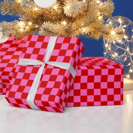 DIY-Farben-Check-Checkerboard-Rosa-Rot Geschenkpapier (Feiertage)